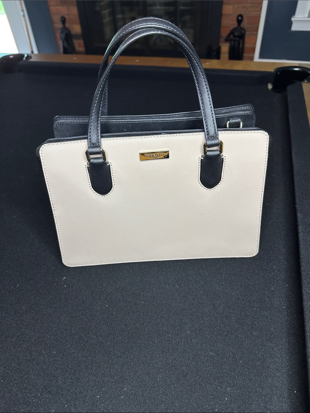 kate spade Cream and Black Leather Top-Handle Satchel